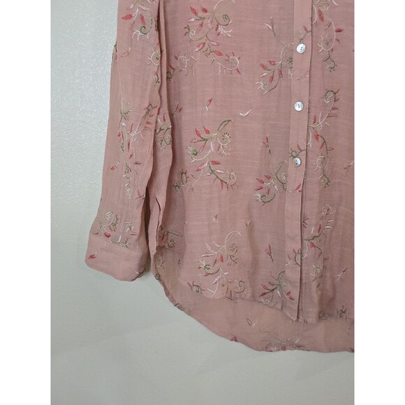Anthropologie Fig & Flower Button Front Blouse Boho Top Embroidered Large Tab - Picture 5 of 11
